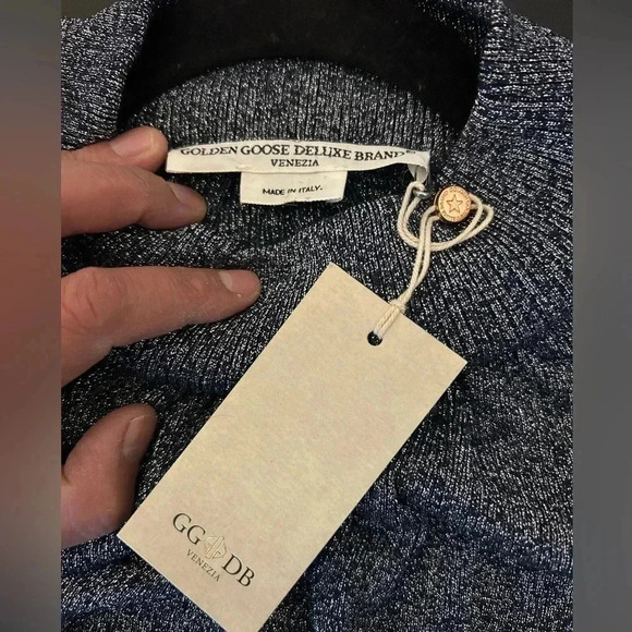 Golden Goose Venezia Pullover blouse Shimmery Blue Turtleneck Sz S Party - Picture 14 of 16